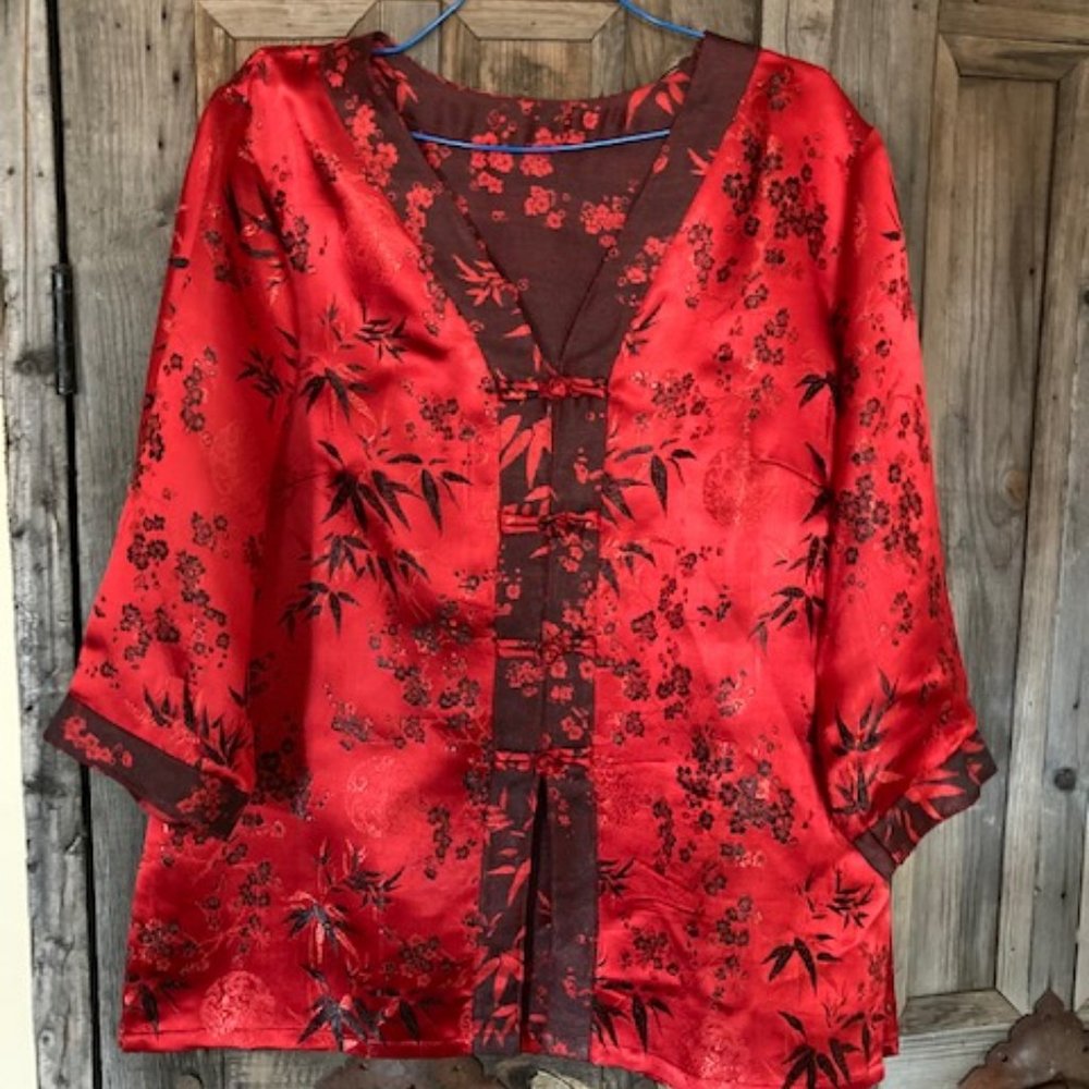 Custom made Oriental Frog Button Silk blouse. No brand since it is hand sewn.